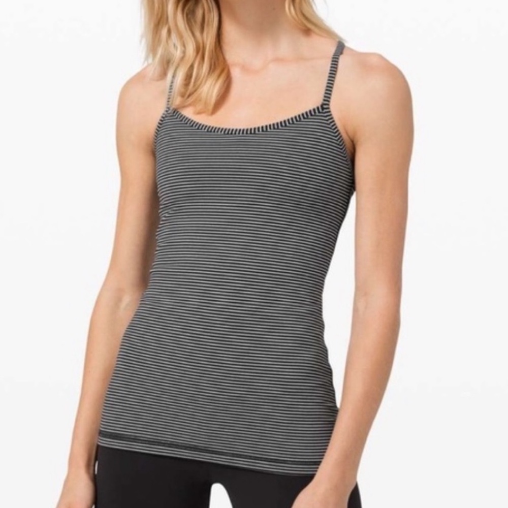 Lululemon White/Black Stripped Power Y Tank Size 6